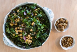 Kale caesar with sunflower seed bacon